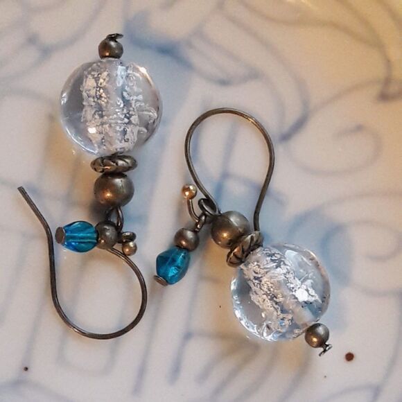 NEW Earrings Letter in a Bottle earrings Foil Glass bead earrings blue 511#fs- - Picture 6 of 6